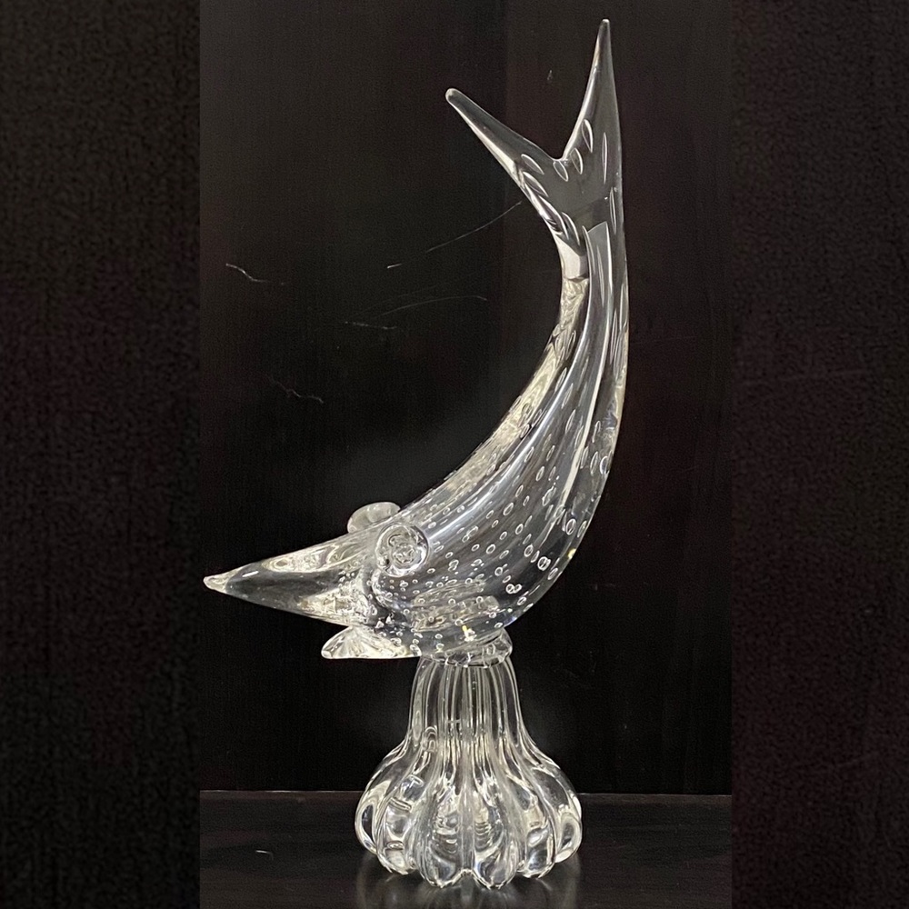 Murano Style Art Glass Fish Bullicante Controlled Bubble 11” Fish Sculpture